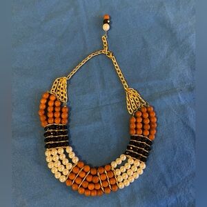 Beautiful, multi strand, pearl, brown, black beads, & gold adjust chain necklace